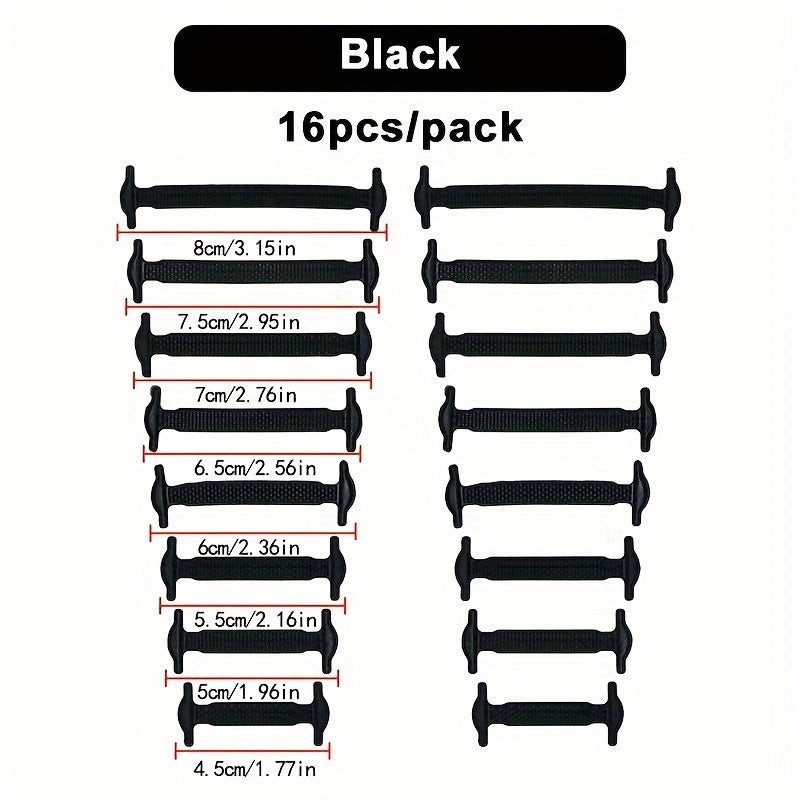 16 Pack Elastic Silicone Shoelaces for Sports and Casual Shoes