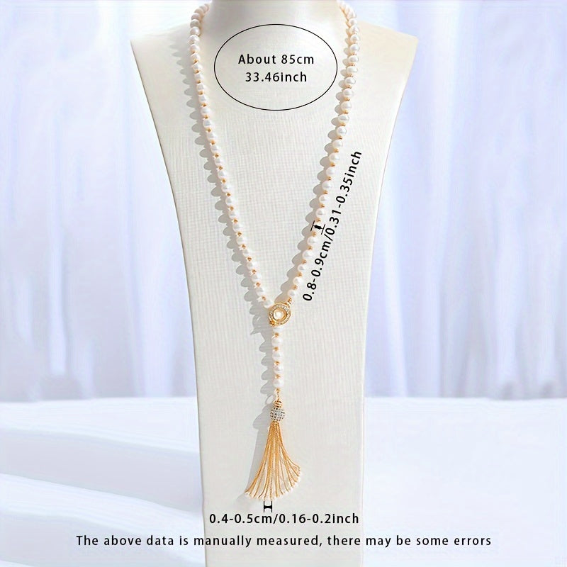 Women's Pearl Necklace 85cm Natural Freshwater Sweater Chain Gift Box Included