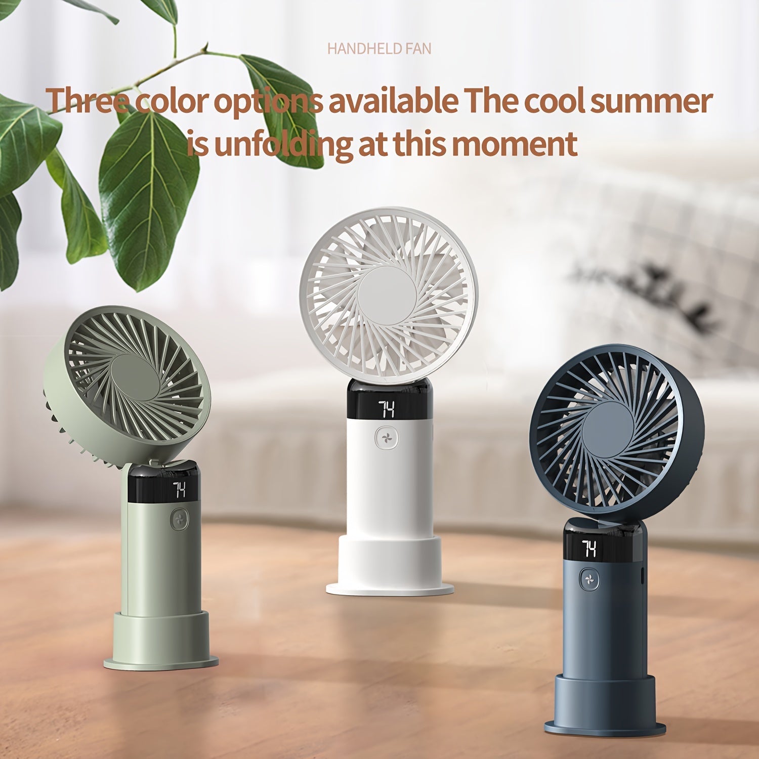 Mini Handheld Desk Fan with 3 Speeds Digital Display and USB Charging