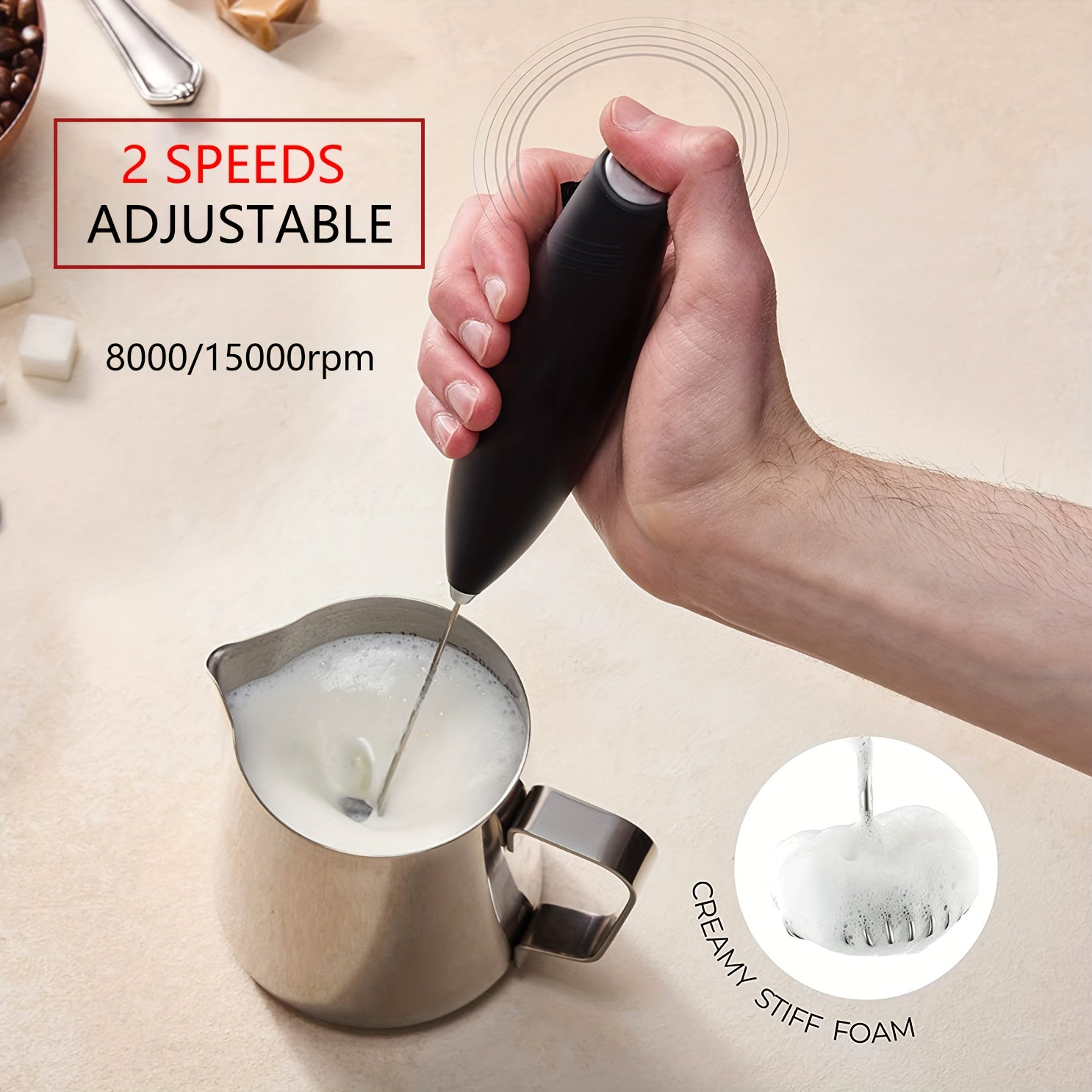 Portable Stainless Steel Electric Milk Frother Egg Beater 2-Speed Handheld Whisk