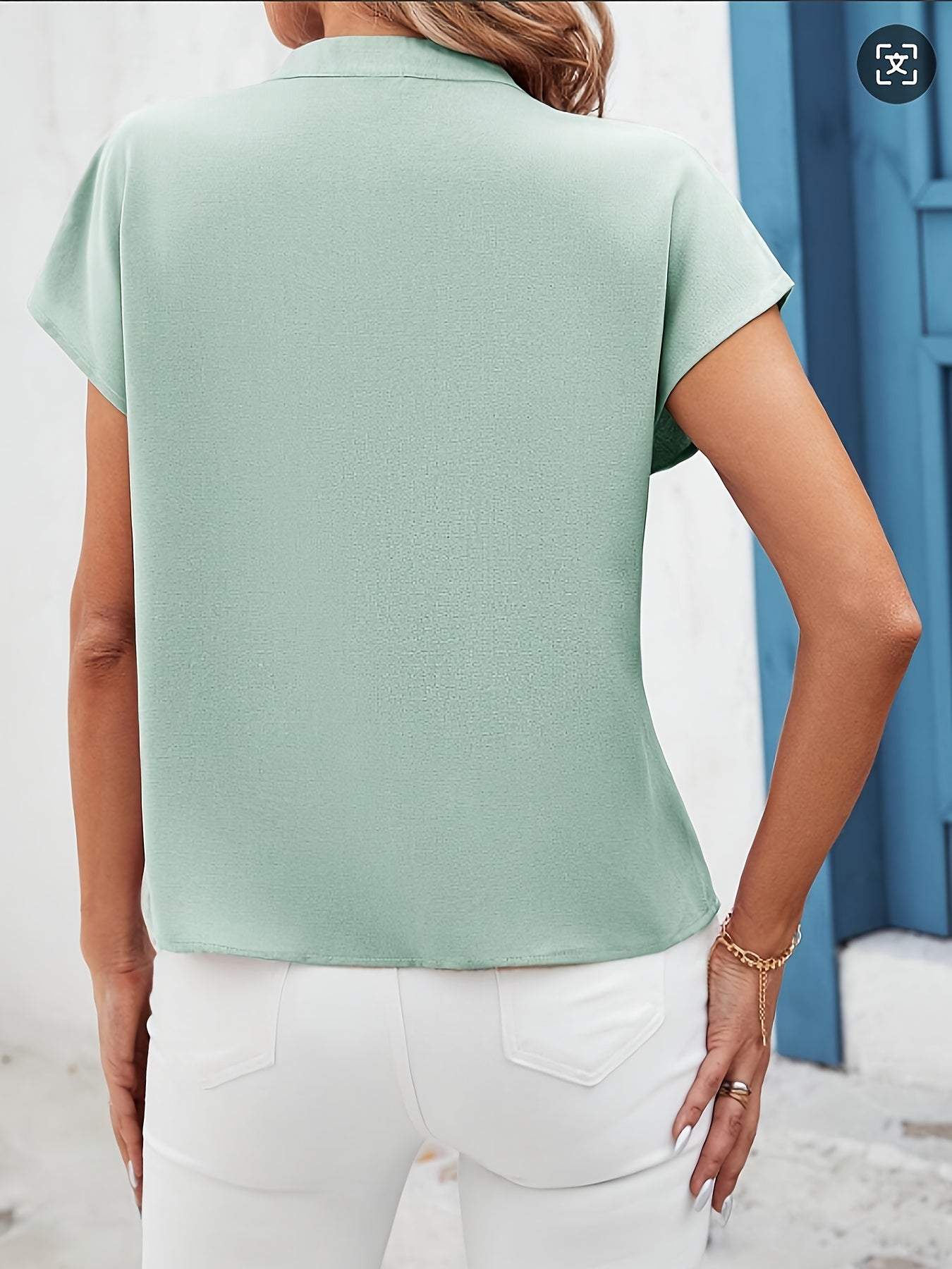 Women's Summer Shirt with Batwing Sleeves Sequin Patchwork V-Neck Hollow Design