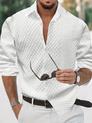 Men's Cotton Shirt with Geometric Diamond Pattern Regular Fit Knit Fabric Spring Fall Streetwear Plus Size