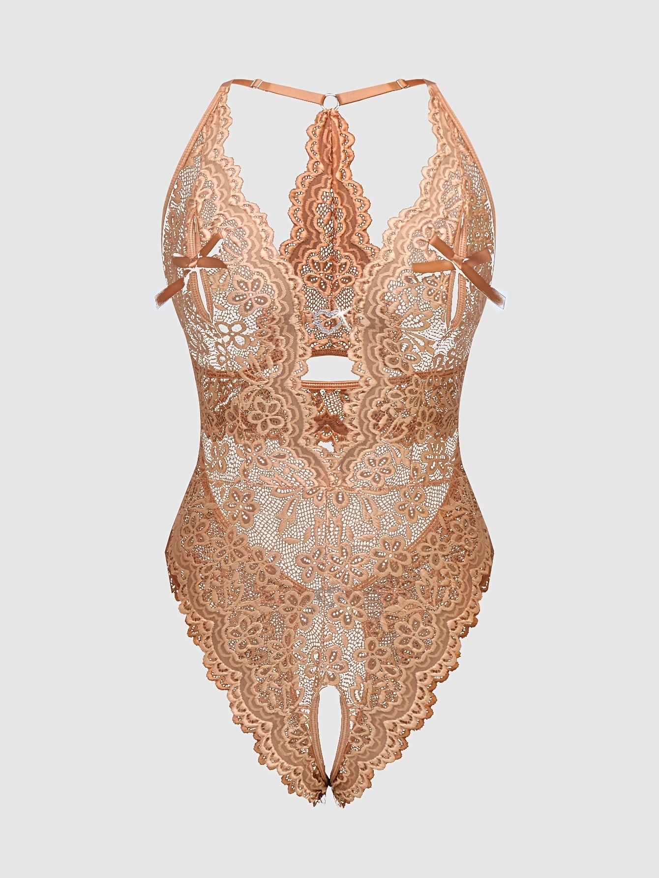 Women’s Heart-Shaped Lace Bodysuit with Open Crotch and Sheer Back