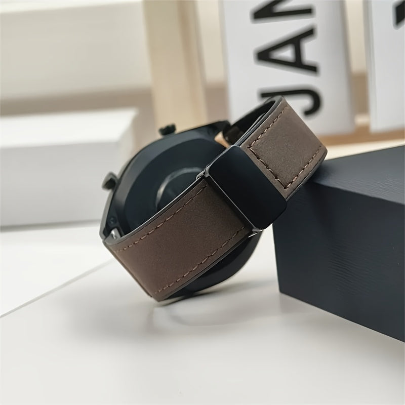 Sintetik charmli smart soat tasmasi, 22mm/20mm o'lchamda Samsung, Garmin, Xiaomi va Huawei kabi turli brendlar bilan mos keladi. Zamonaviy uniseks dizayni, suvga chidamli va magnit xususiyatlariga ega.