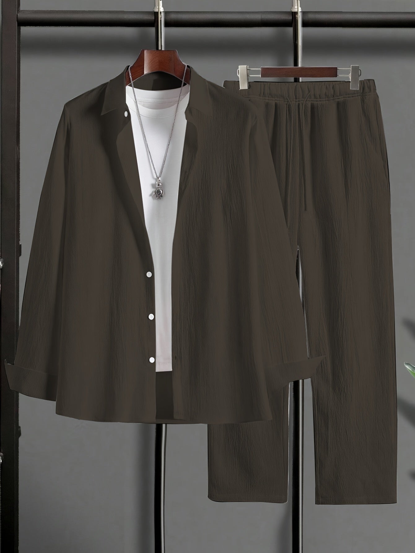 Мужской комплект повседневной одежды большого размера: рубашка с длинным рукавом на пуговицах и брюки с карманами