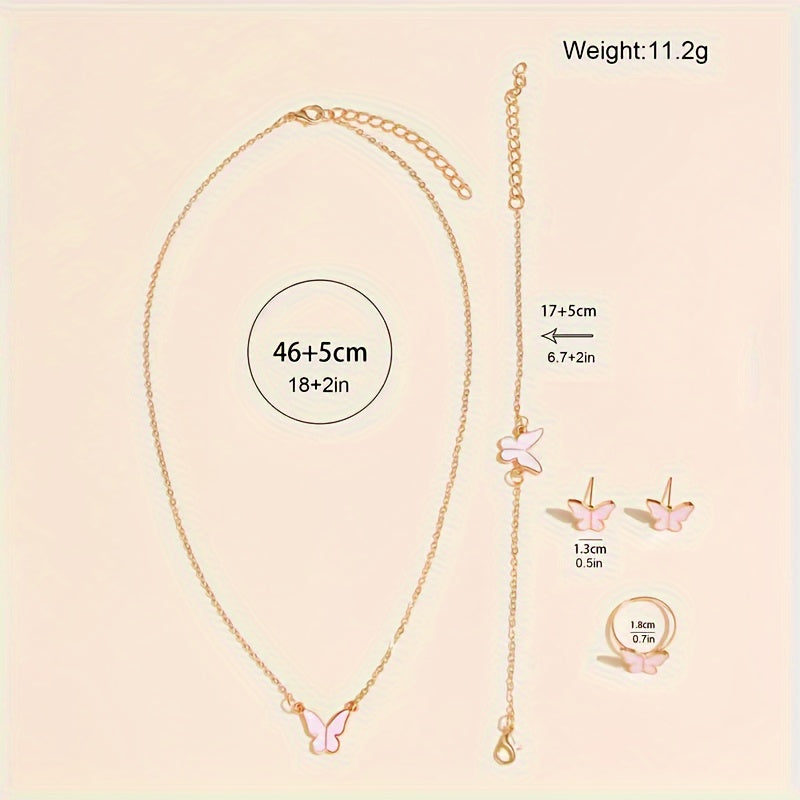 6 ta ayollar uchun Butterfly soatlari va zargarlik buyumlari to'plami, charm strap, zink alloy korpus, kvarts analog, sovg'a