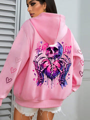 Plus Size Women's Heart Love Print Hoodie Long Sleeve Pullover