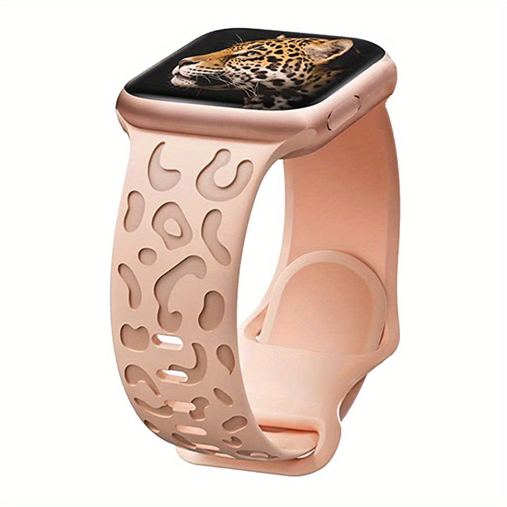 Waterproof Silicone Watch Band for IWatch Series 8 7 6 5 4 3 2 SE Leopard Engraved