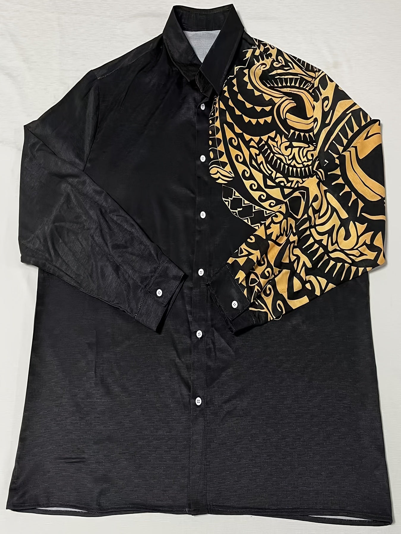 Men's Plus Size Vintage Pattern Button-Up Shirt Polyester Blend All-Over Print Casual Spring Fall