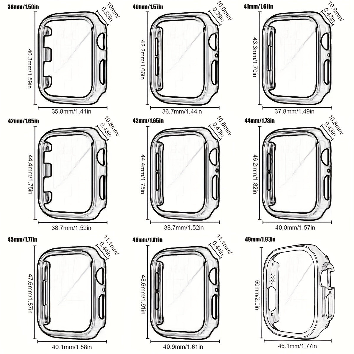 Black Apple Watch Case with 2 Ultra-Thin Tempered Glass Privacy Screen Protectors for Series 1-Ultra 38-49mm