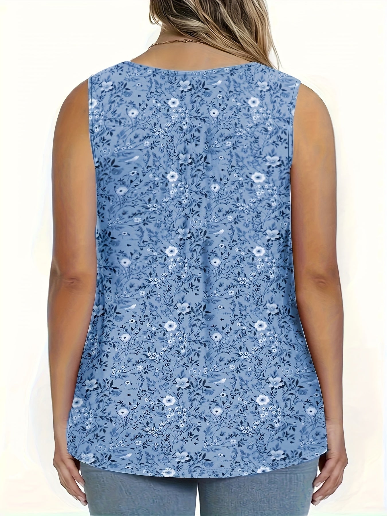 Женская безрукавка с цветочным принтом на лето, топ с V-образным вырезом, на пуговицах, зелёная с белыми цветами