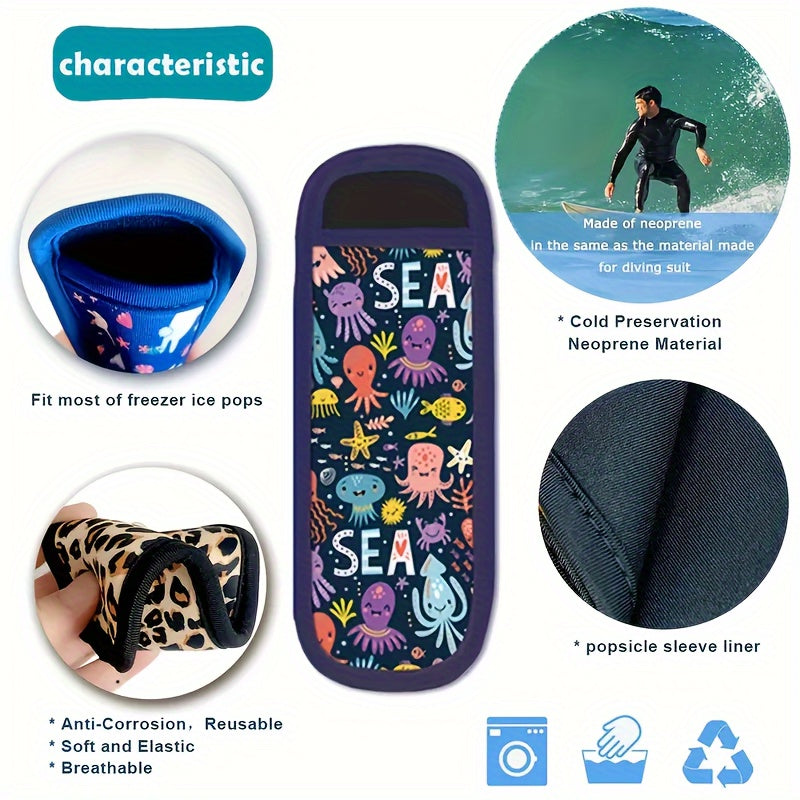 Neopren Muzli Popsicle Qopqog'i - Popsikllaringizni uslubda sovuq tuting, bu yoqimli va qayta ishlatiladigan qopda. Sizning oshxonangiz va ovqatlanish aksessuarlaringiz uchun mukammal, turli naqshlarda mavjud.