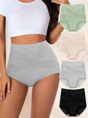 High Waist Cotton Panties with Tummy Cinch and Butt Lift, Breathable, 4 Pack