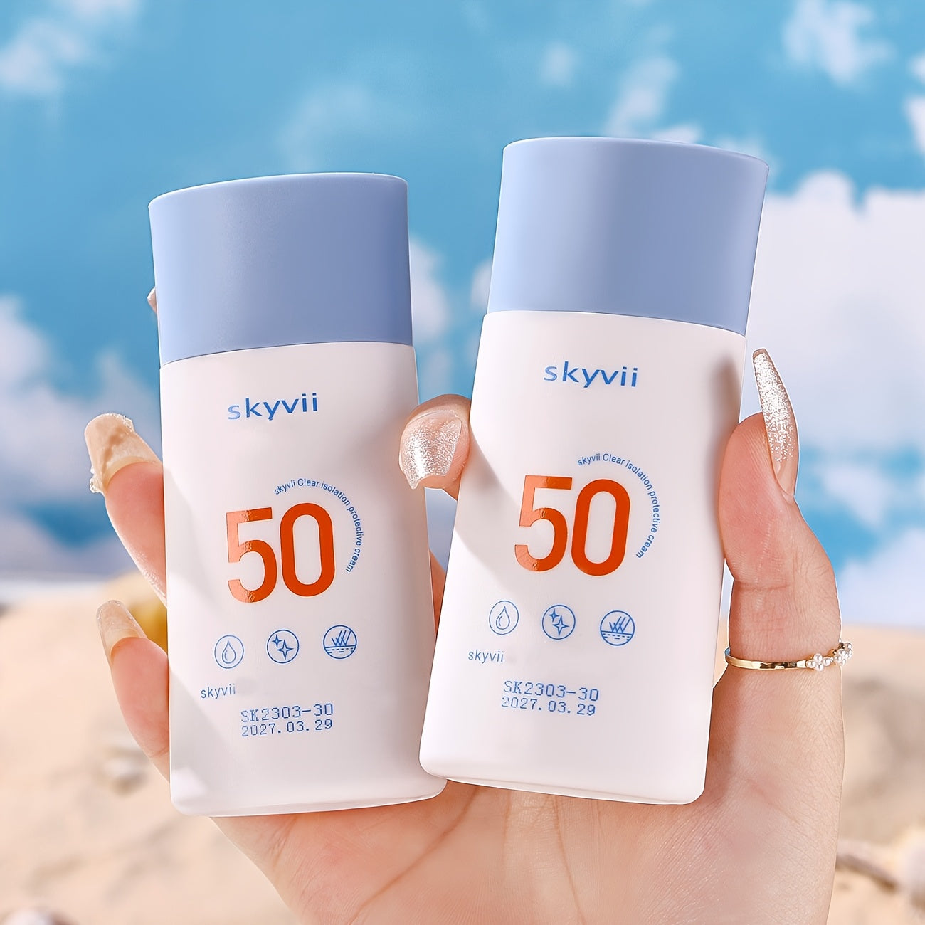 SPF50+ quyoshdan himoya kremlari, kundalik himoya uchun namlantiruvchi izolyatsiya bilan. Yog'siz, mat finish, engil krem tuzilishi bilan primer asos.