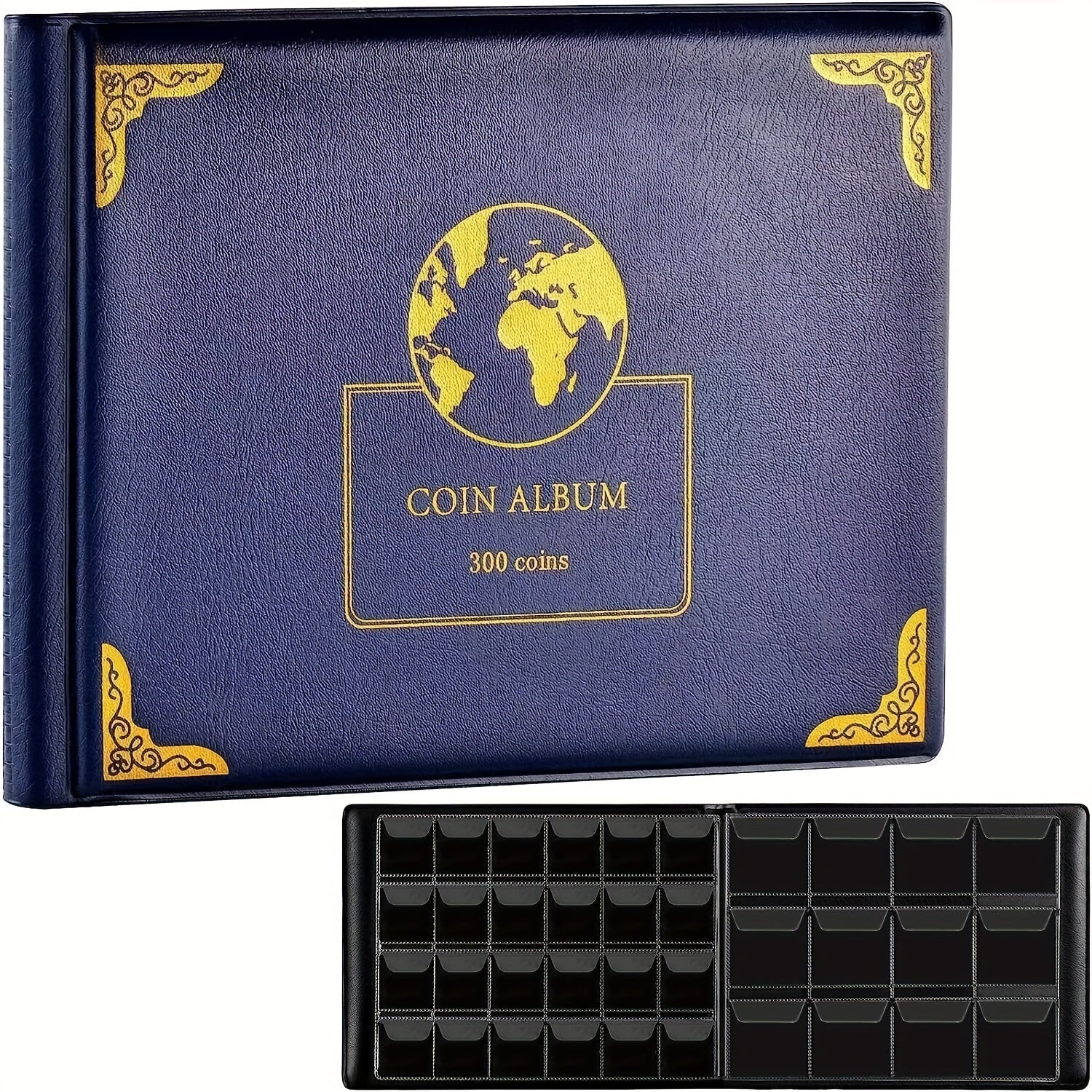 Black Coin Collection Organizer Book with 300 Pockets for 20-38mm Coins