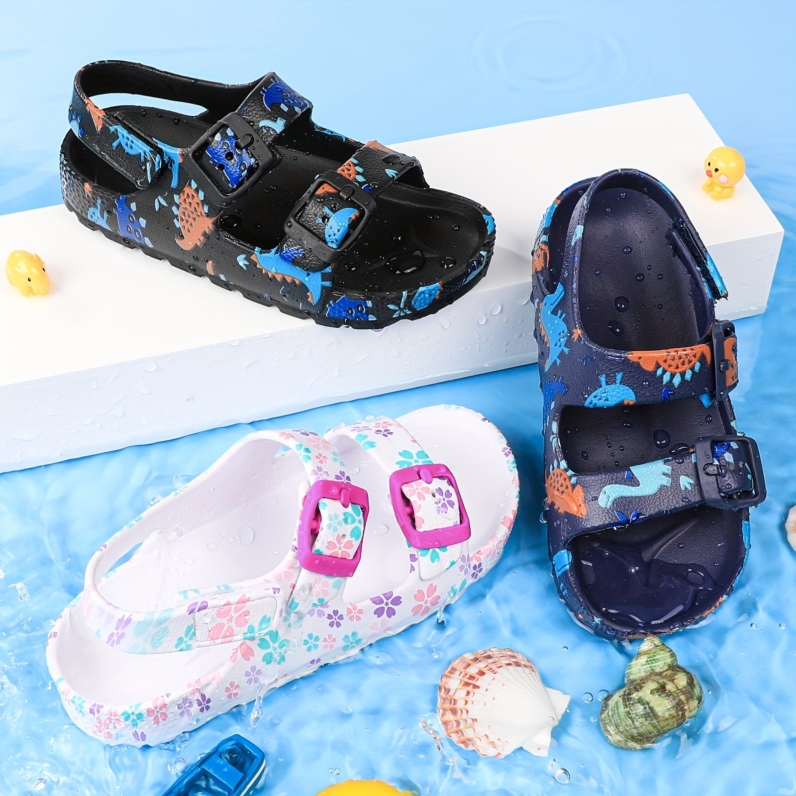 Kids' Adjustable Outdoor Shoes with Double Buckle Cartoon Design Breathable Lightweight All-Season