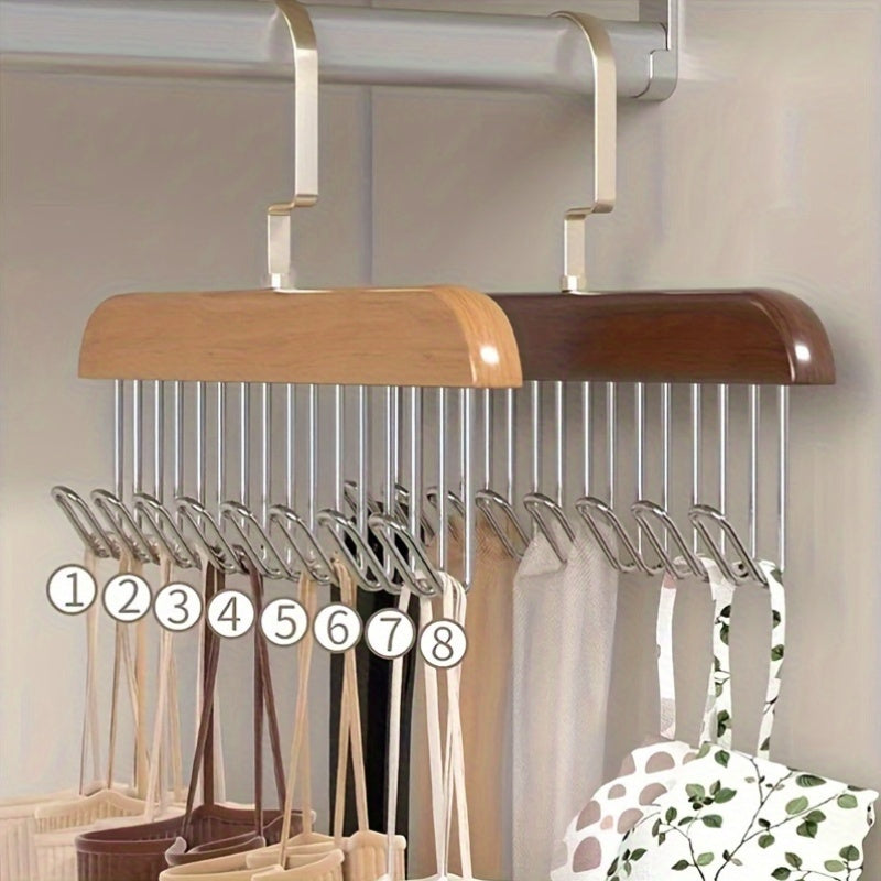 Wooden Clothes Hanger with 8 Wave Hooks for Bras and Accessories Unfinished