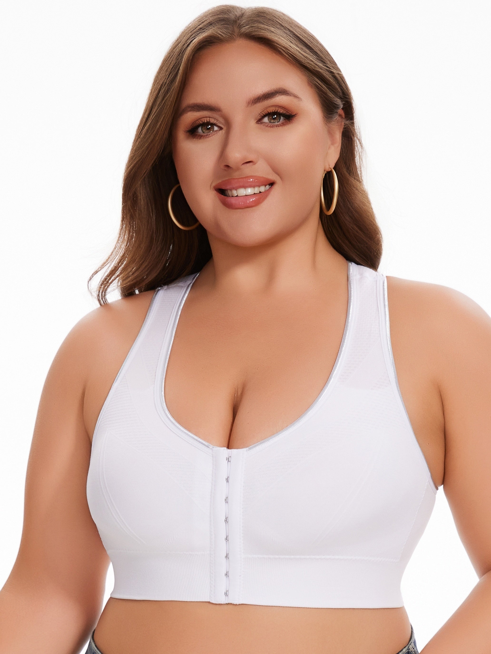 Plus Size Sports Bra Wire-Free Front Closure Breathable Yoga-Ready