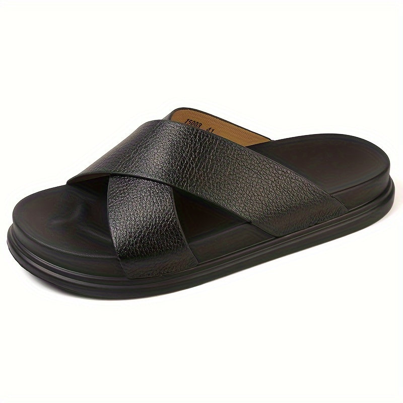Men's Ultrafine Fiber Open-Toe Slides Black Gray Non-Slip Casual Outdoor