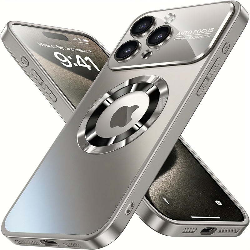 Luxury Glass Phone Case for iPhone 15 Pro Max with Camera Lens Protection Wireless Charging Drop-Proof Ultra-Thin