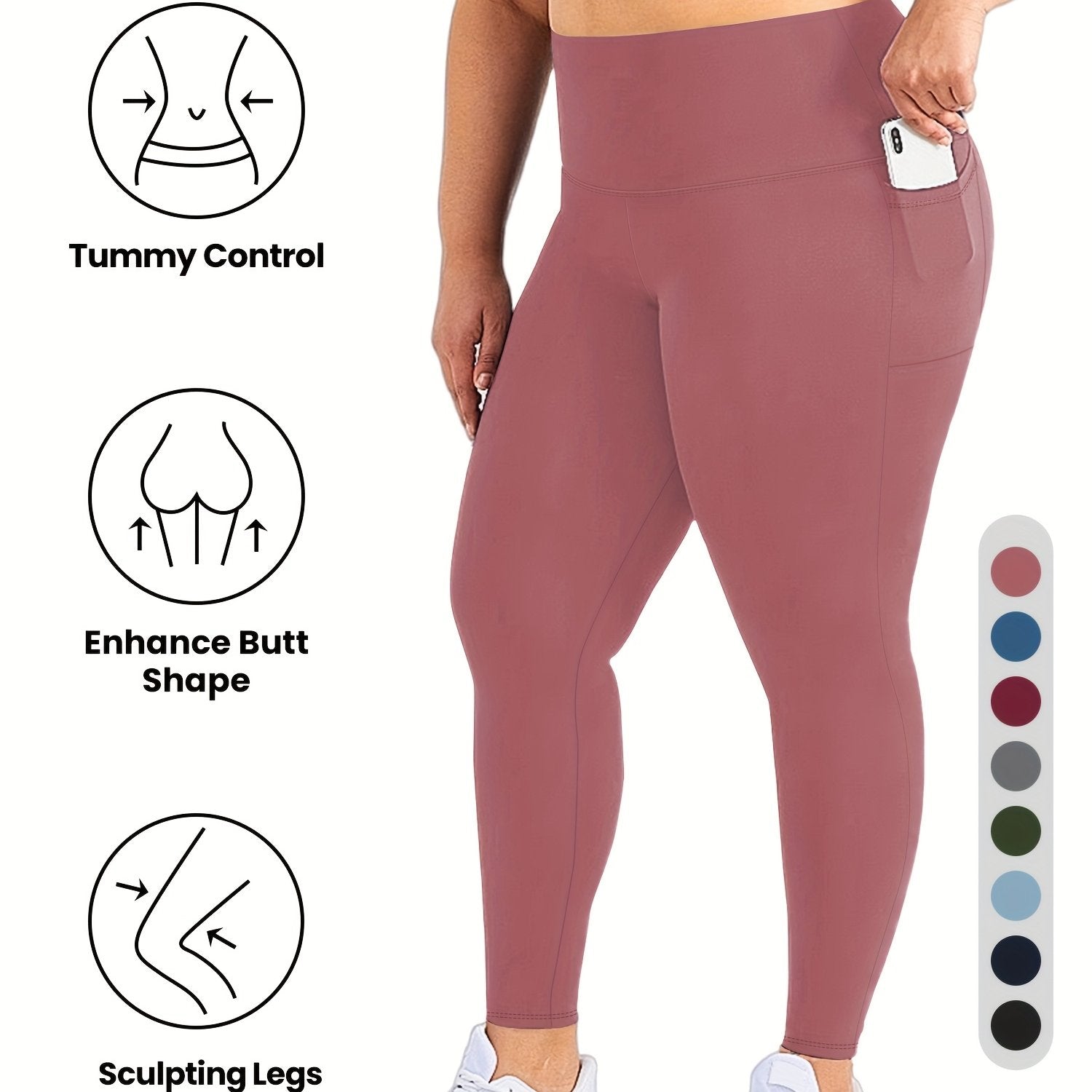 Plus Size High Waist Yoga Pants with Pockets Stretch Tummy Control Activewear