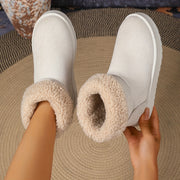 Women's Beige Snow Boots Slip-On Winter Shoes Cushioned Sole