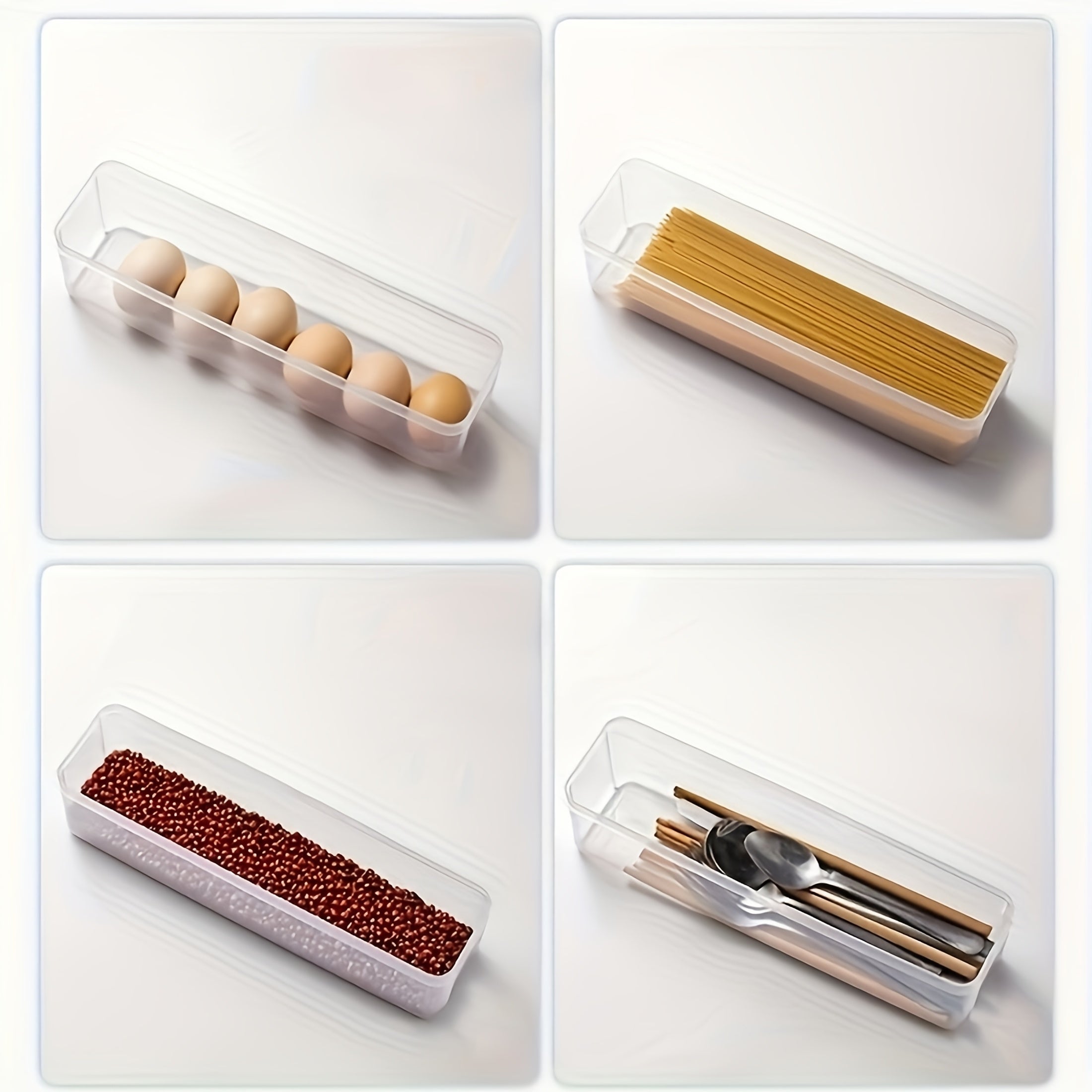 4 ta toʻgʻri burchakli oziq-ovqat saqlash konteynerlari toʻplami, qopqogʻlar bilan, muzlatgich va oshxona tartibi uchun