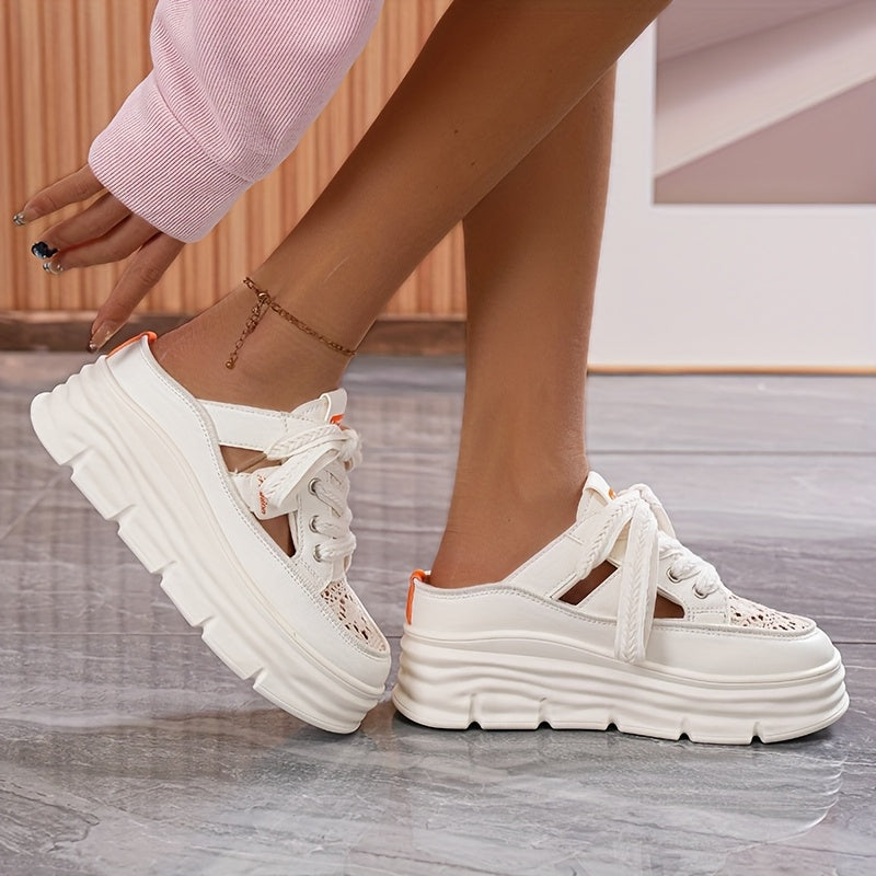 Women's Breathable Mesh Platform Shoes White Gray Casual Summer Rubber Sole