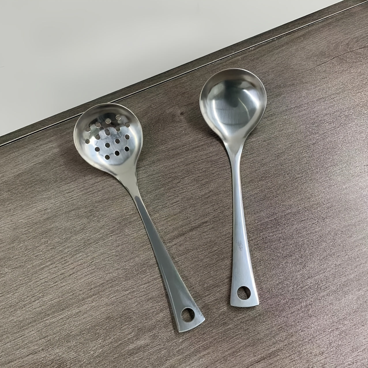 Set of 2 Stainless Steel Soup Ladles with Strainers, Long Handles, Durable Kitchen Tools