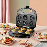 Mini máquina para donuts de acero inoxidable con 6 orificios, recubrimiento antiadherente, ahorro de energía, enchufe europeo