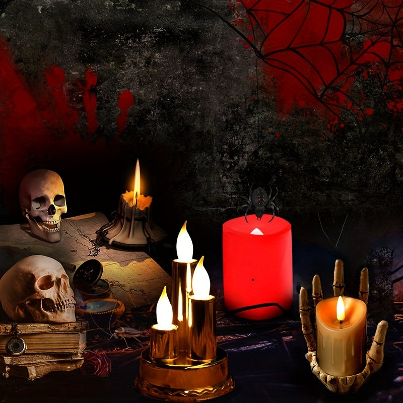 Juego de 3 velas electrónicas sin llama de color dorado para Halloween, fiestas de Navidad, bodas y decoración del hogar