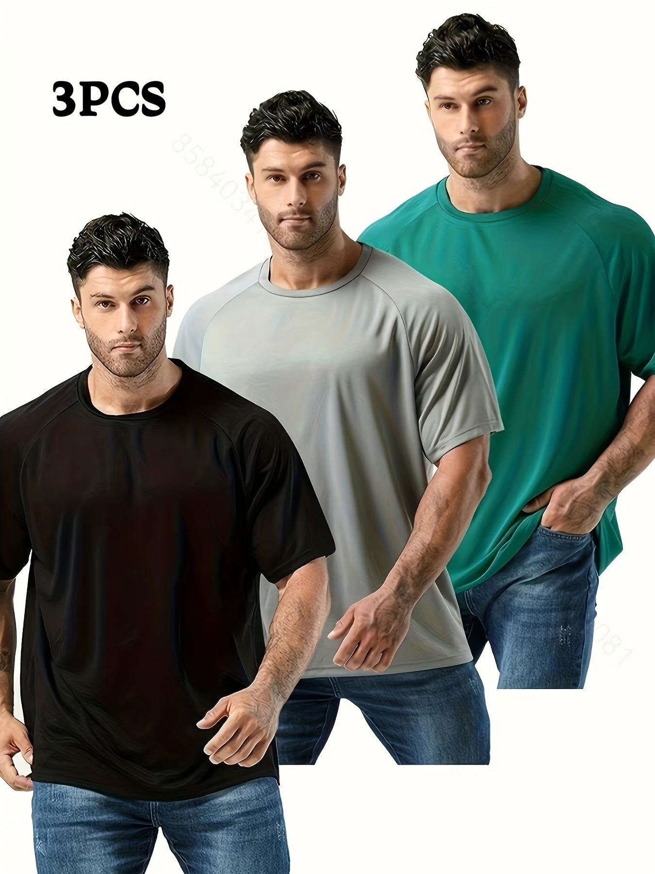 Men's 3-Pack Crew Neck T-Shirts Breathable Polyester Loose Fit for Running Workout Summer Gym Plus Size