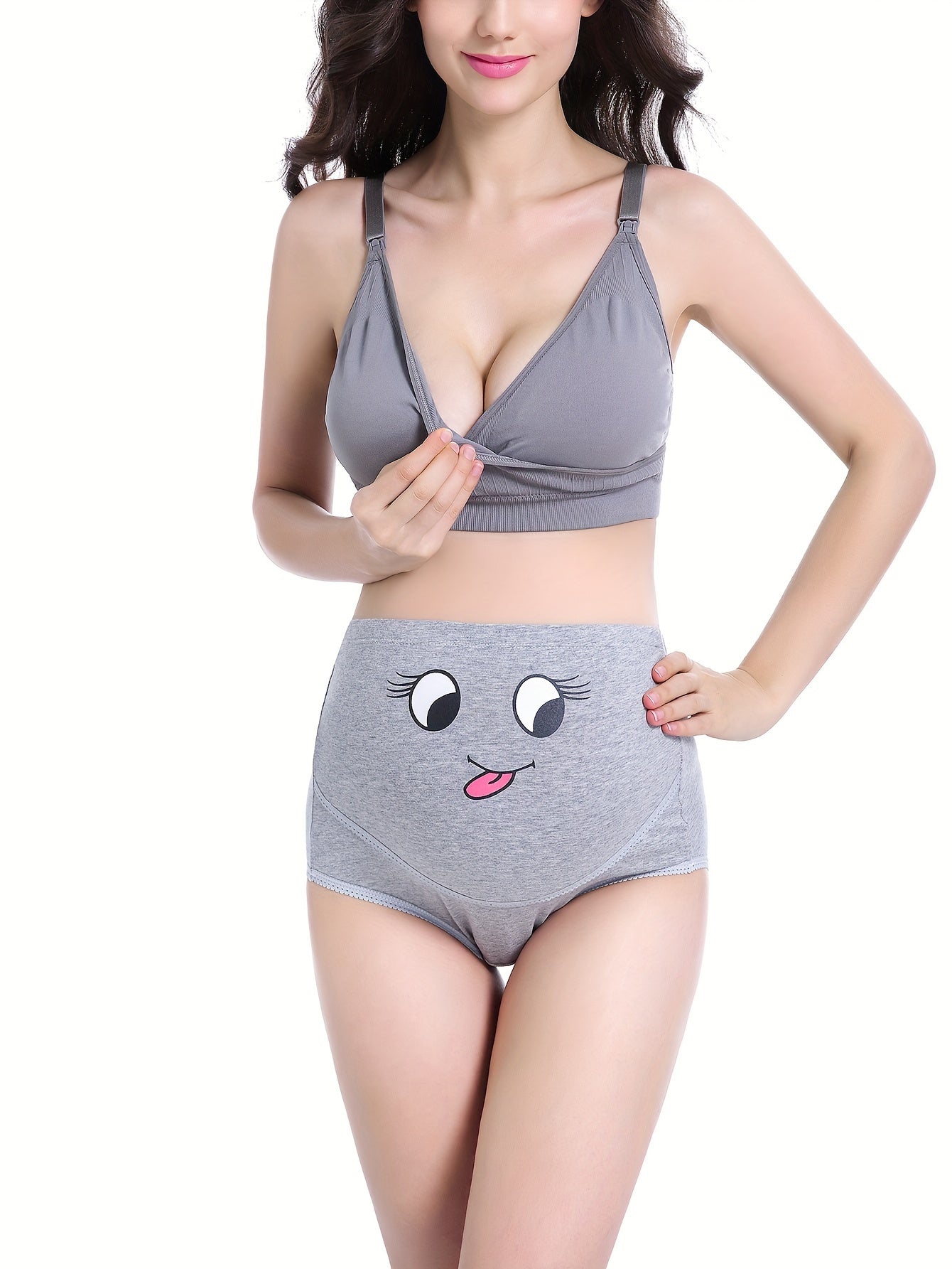 Women's Cotton Maternity Panties High Waist Cartoon Design Medium Stretch Comfortable