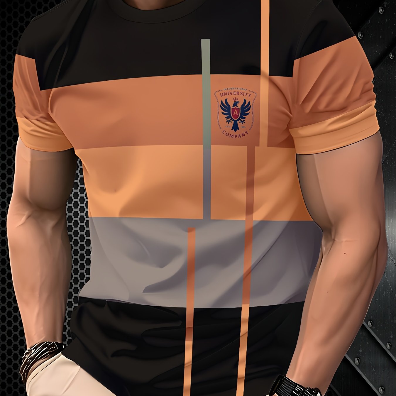 Zarif erkaklar futbolkasi keng va tor chiziqlar bilan, yumshoq bo'yin, polyester material, ozgina cho'ziluvchan, bir xil rang, oddiy kesim, to'qilgan mato, 110 g/m² mato og'irligi. Har mavsum uchun mos.