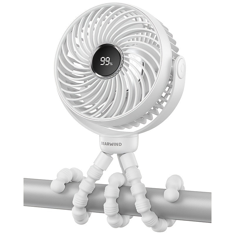 Portable USB Fan with LED Night Light, Rechargeable Battery, Touch Control, Clamp-On for Car Seat and Stroller