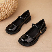 Women Black Mary Jane Loafers Retro Japanese Style Slip-On Round Toe