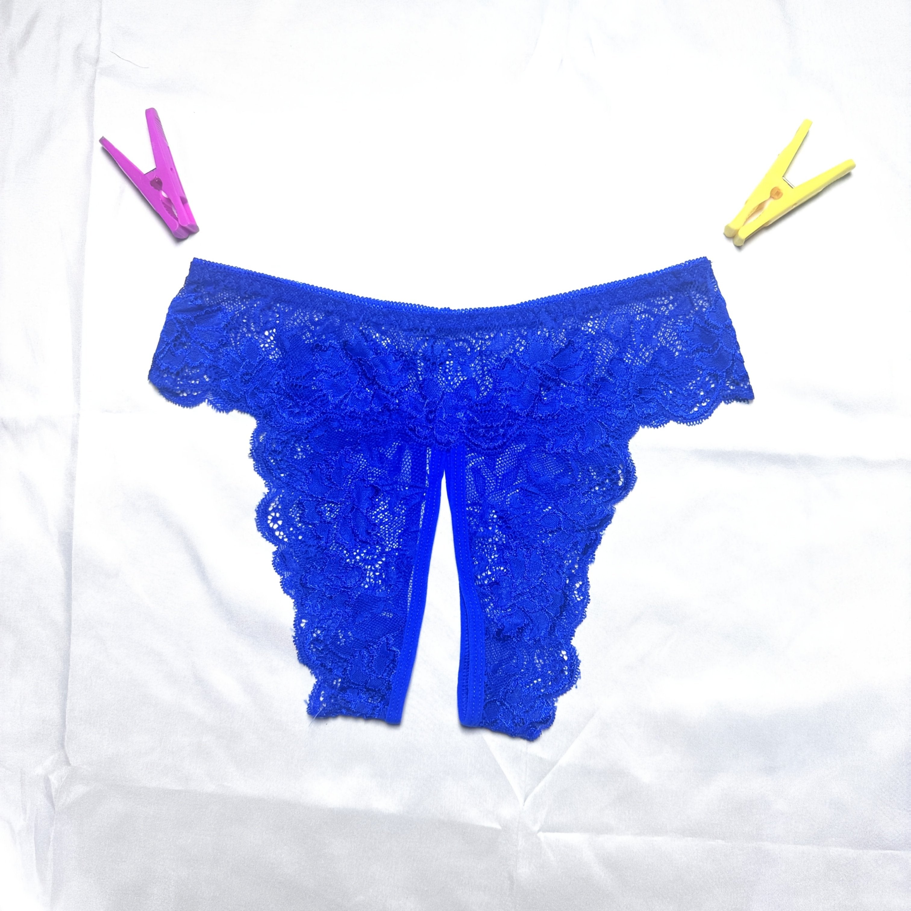 Women's Lace Trim Triangle Lingerie and Mesh Open Crotch Panties