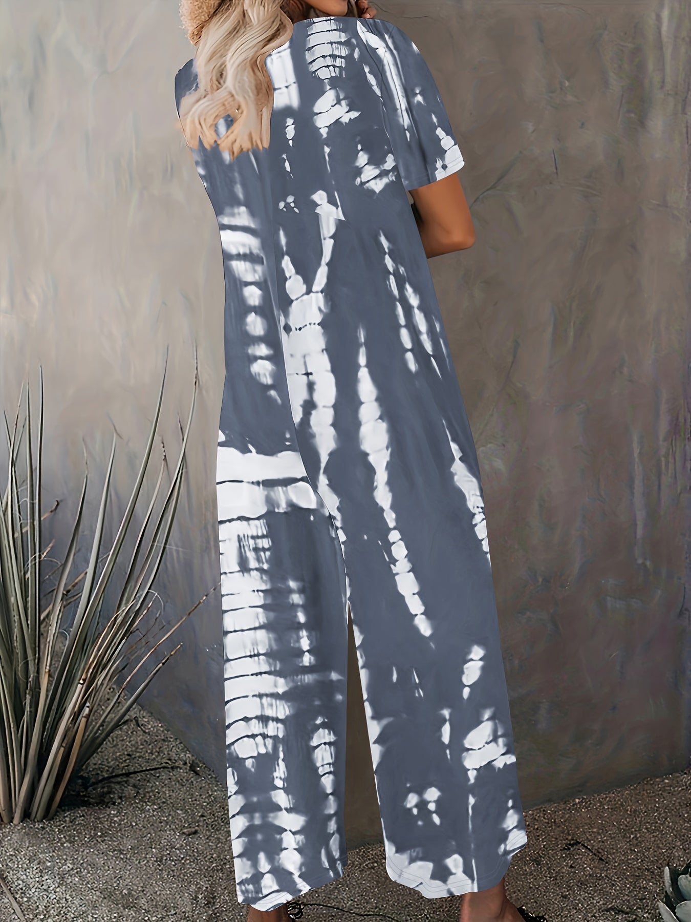 Women’s Casual Cotton Striped Wide-Leg Jumpsuit Short Sleeve Pockets
