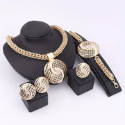 Golden Rhinestone Jewelry Set with Necklace Earrings Bracelet Ring for Weddings and Events