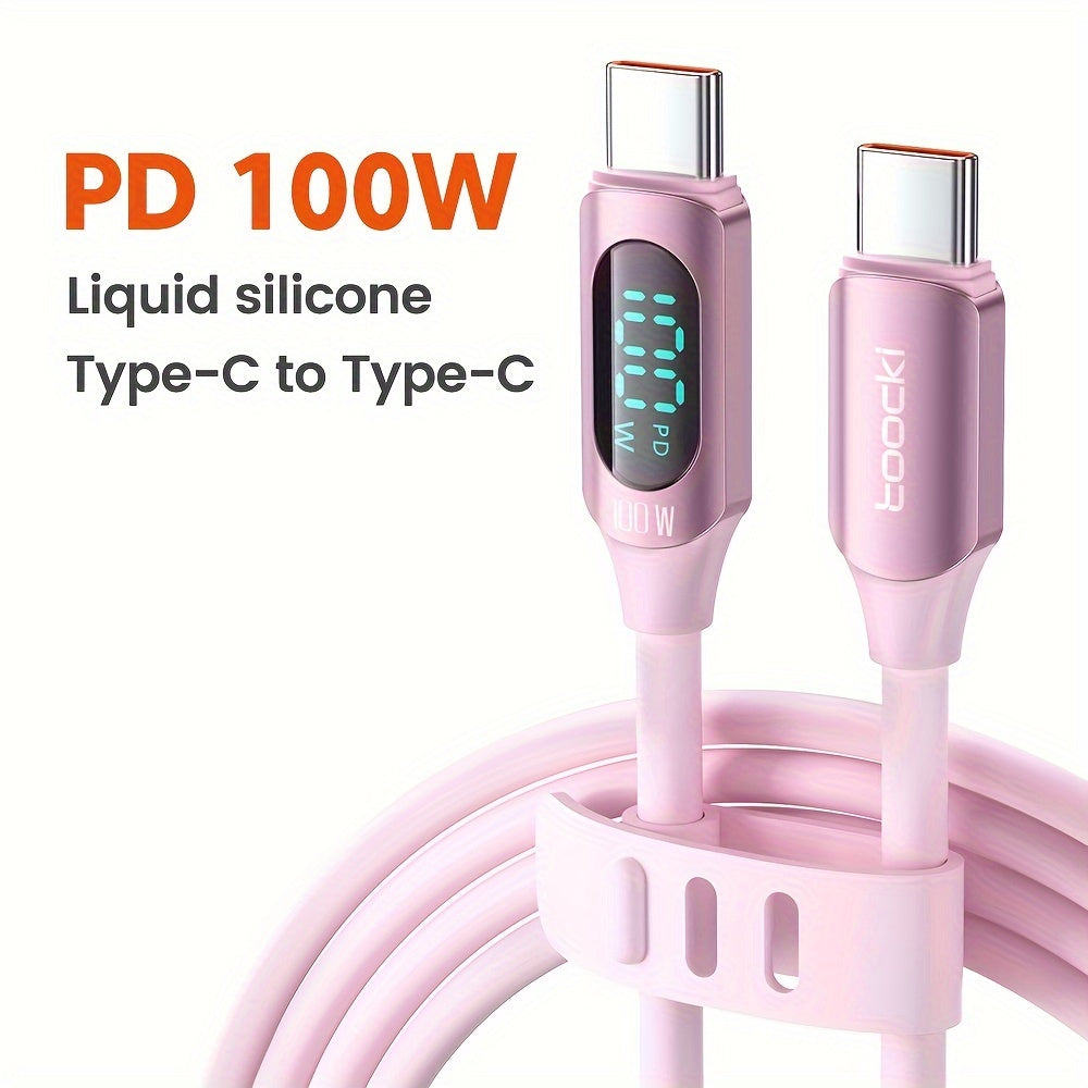 100W USB-C Fast Charging Cable with Digital Display Flat Silicone Matte Data Transfer
