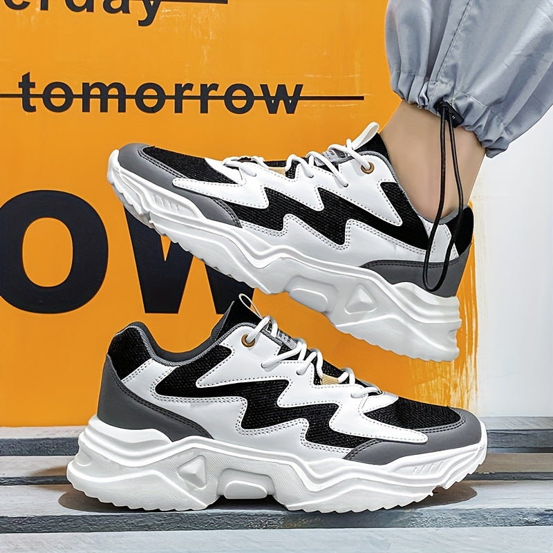 Men's Casual Sports Shoes Mesh Inner EVA Sole Lace-Up Solid Color Round Toe