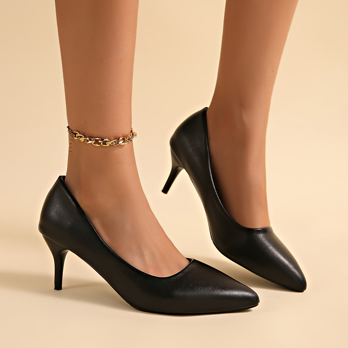 Women Black Matte High Heels Pointed Toe Dress Shoes for Office and Formal