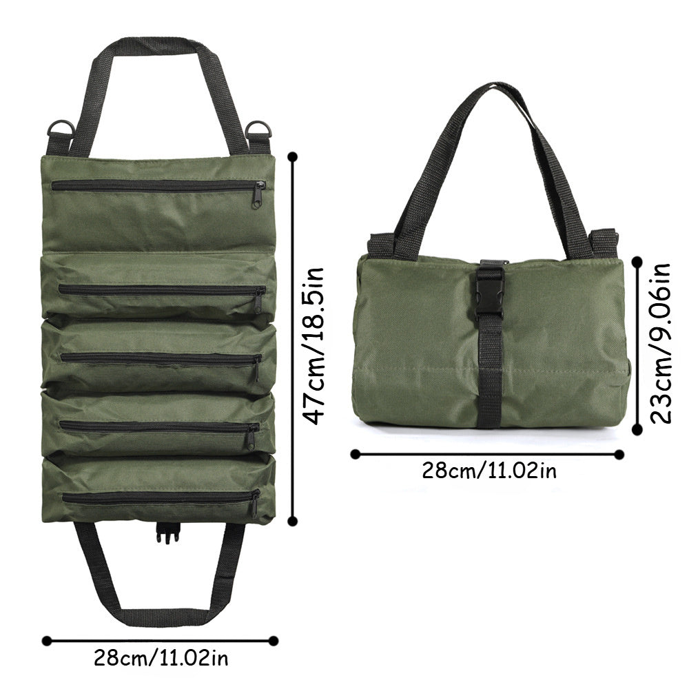 Waterproof Green Tool Bag with Multiple Compartments and Adjustable Shoulder Strap