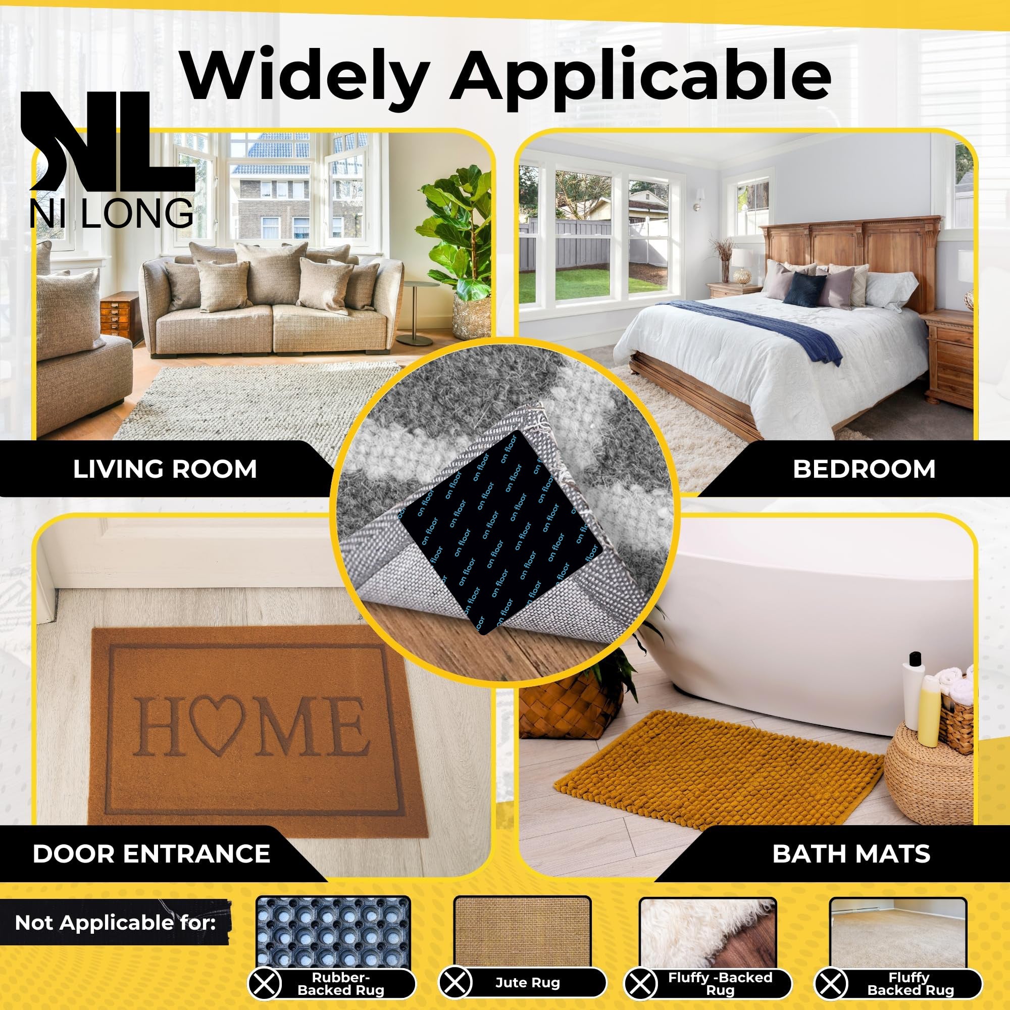 Double-Sided Rug Gripper Pads for Hardwood Floors Anti-Slip Carpet Tape Indoor Use