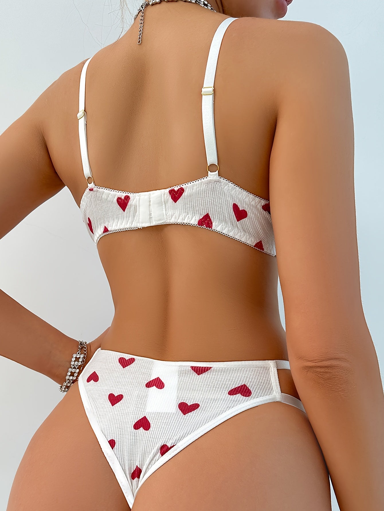 Women's Spaghetti Strap Lingerie Set with Heart Pattern Bra and Panty