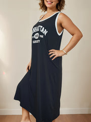 Plus Size Women's Casual Sleeveless Tank Dress with White Letter Print