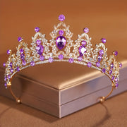 Bridal Tiara with Purple Crystals and Korean Princess Crown for Women