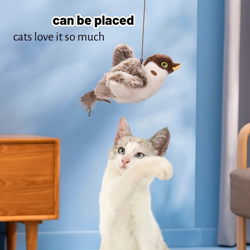 Electric Cat Toy with Flapping Bird and Real Bird Sounds Rechargeable Durable Polyester