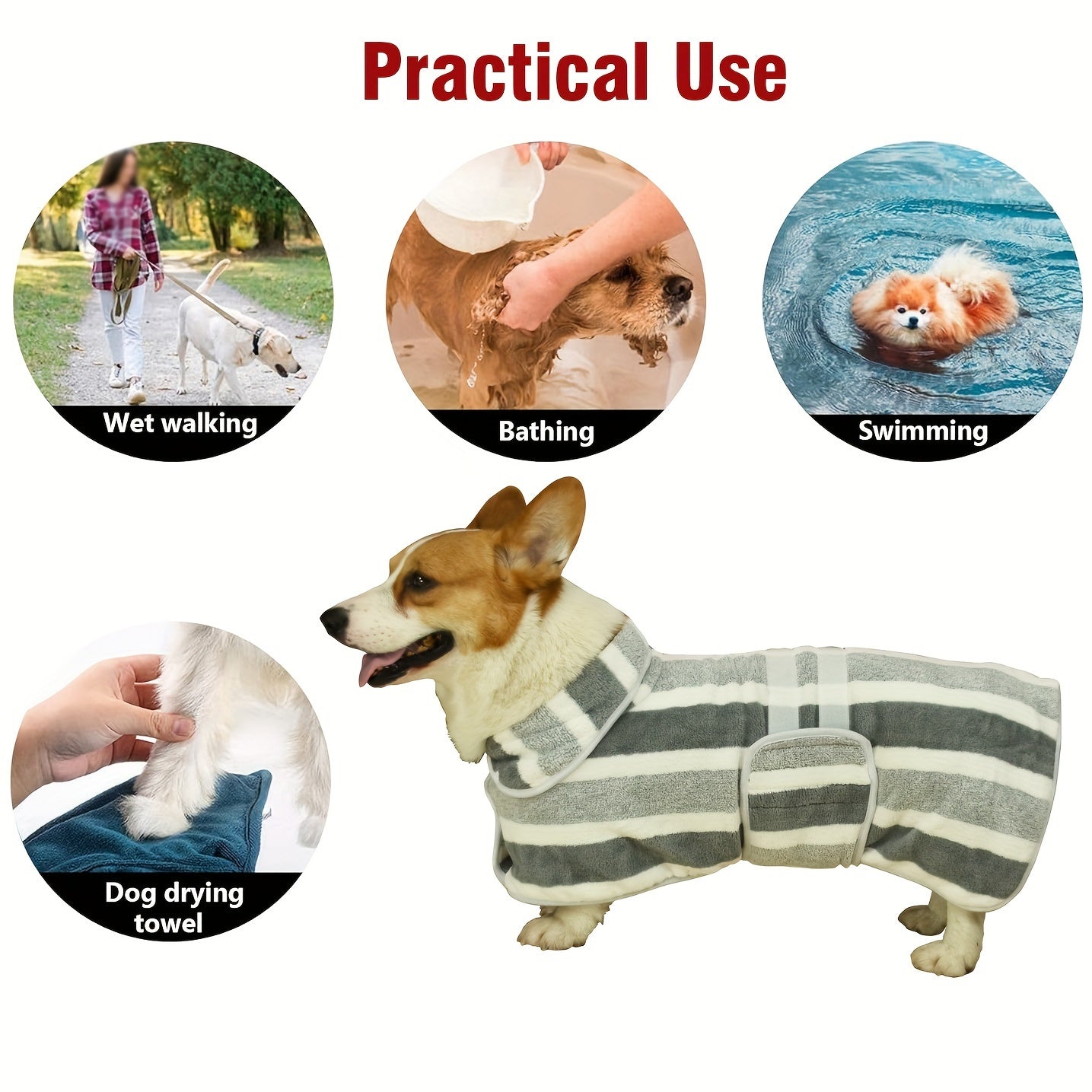 Water-Absorbing Dog Bathrobe for Wet Dogs Quick-Dry Polyester Towel for Baths Walks Swimming
