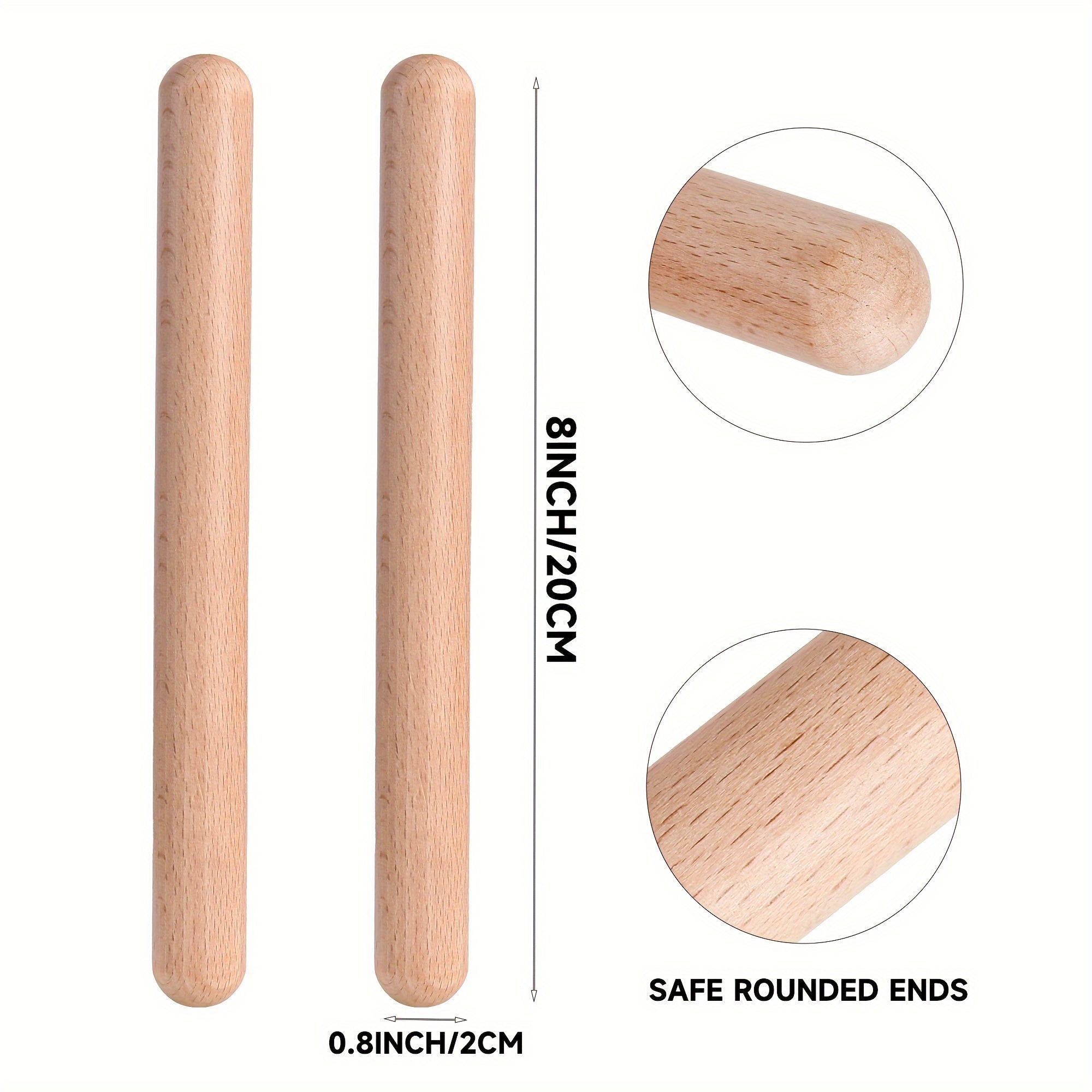 Wooden Claves Percussion Instruments Set 1/2/4/8 Pairs Natural Hardwood 20.32 cm